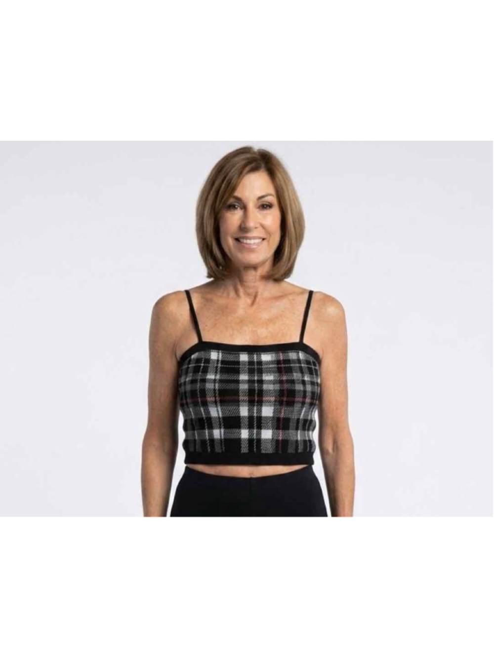 Alice + Olivia Freedom Plaid Black Alison Knit Jacquard Tank Top NWT Size M